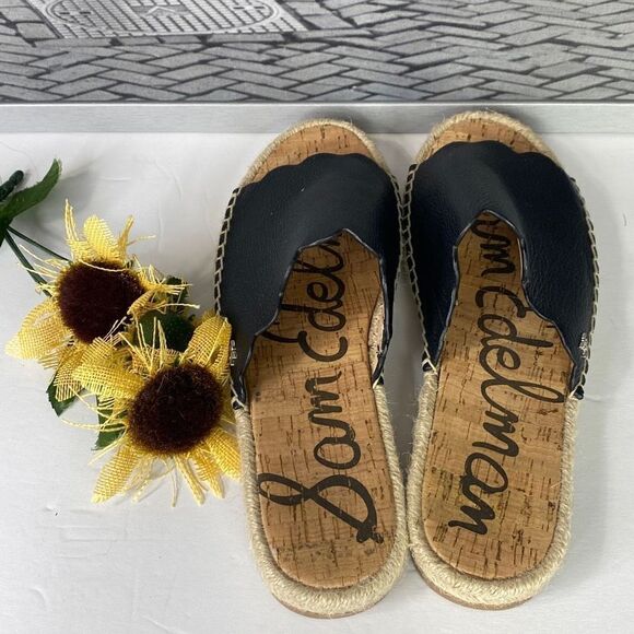 SAM EDELMAN Womens Black Padded Goring Andy Open Toe Slip‎ On Leather Espadrille - Picture 3 of 11